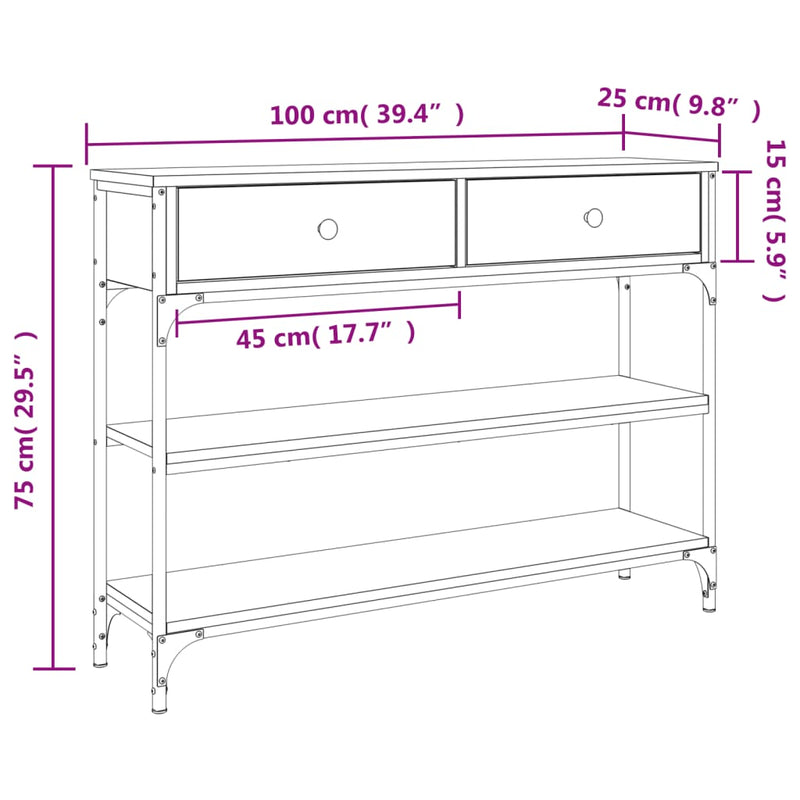 Console Table Black 100x25x75 cm Engineered Wood