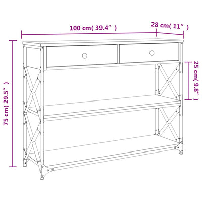 Console Table Black 100x28x75 cm Engineered Wood