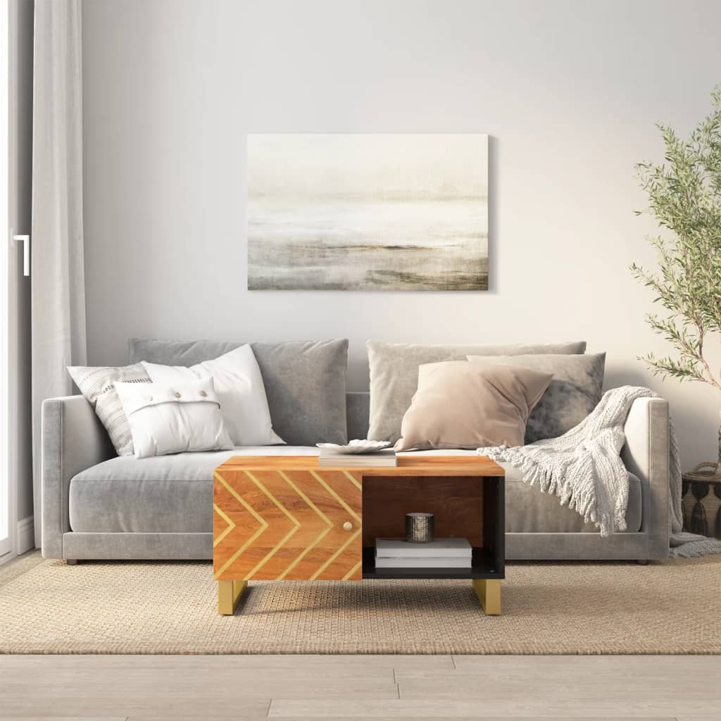 vidaXL Coffee Table Brown and Black 80x50x40 cm Solid Wood Mango 1