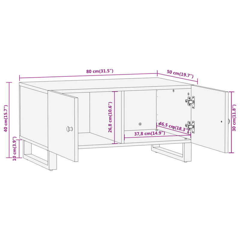 Coffee Table Brown and Black 80x50x40 cm Solid Wood Mango