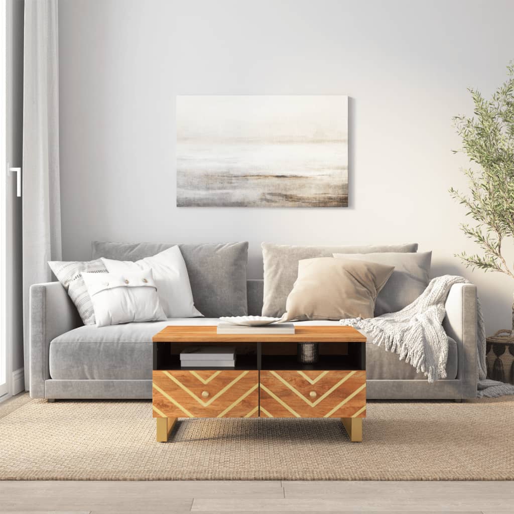 vidaXL Coffee Table Brown and Black 80x54x40 cm Solid Wood Mango 1