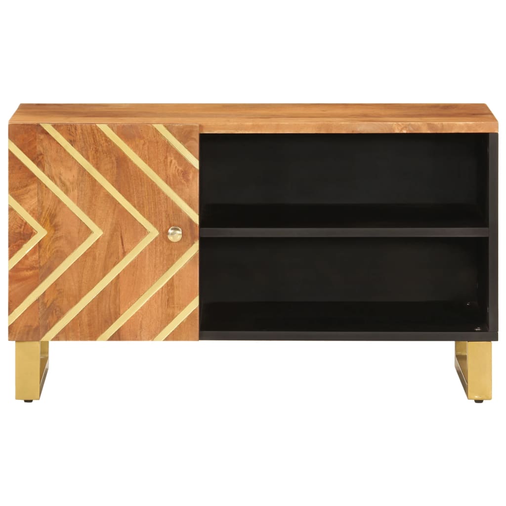 vidaXL TV Cabinet Brown and Black 80x31.5x46 cm Solid Wood Mango 4