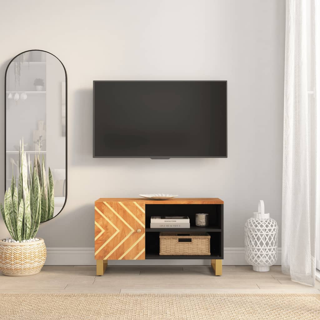 vidaXL TV Cabinet Brown and Black 80x31.5x46 cm Solid Wood Mango 1