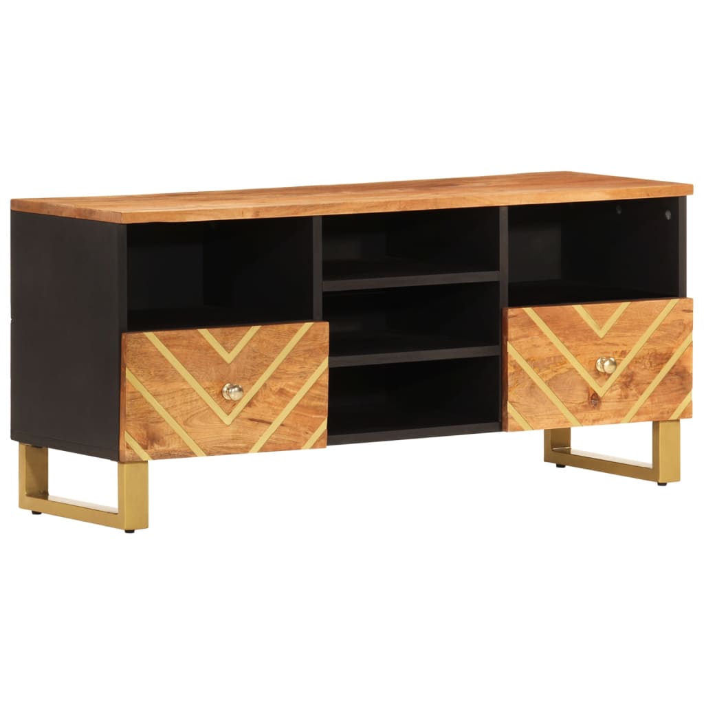 vidaXL TV Cabinet Brown and Black 100x33.5x46 cm Solid Wood Mango 2