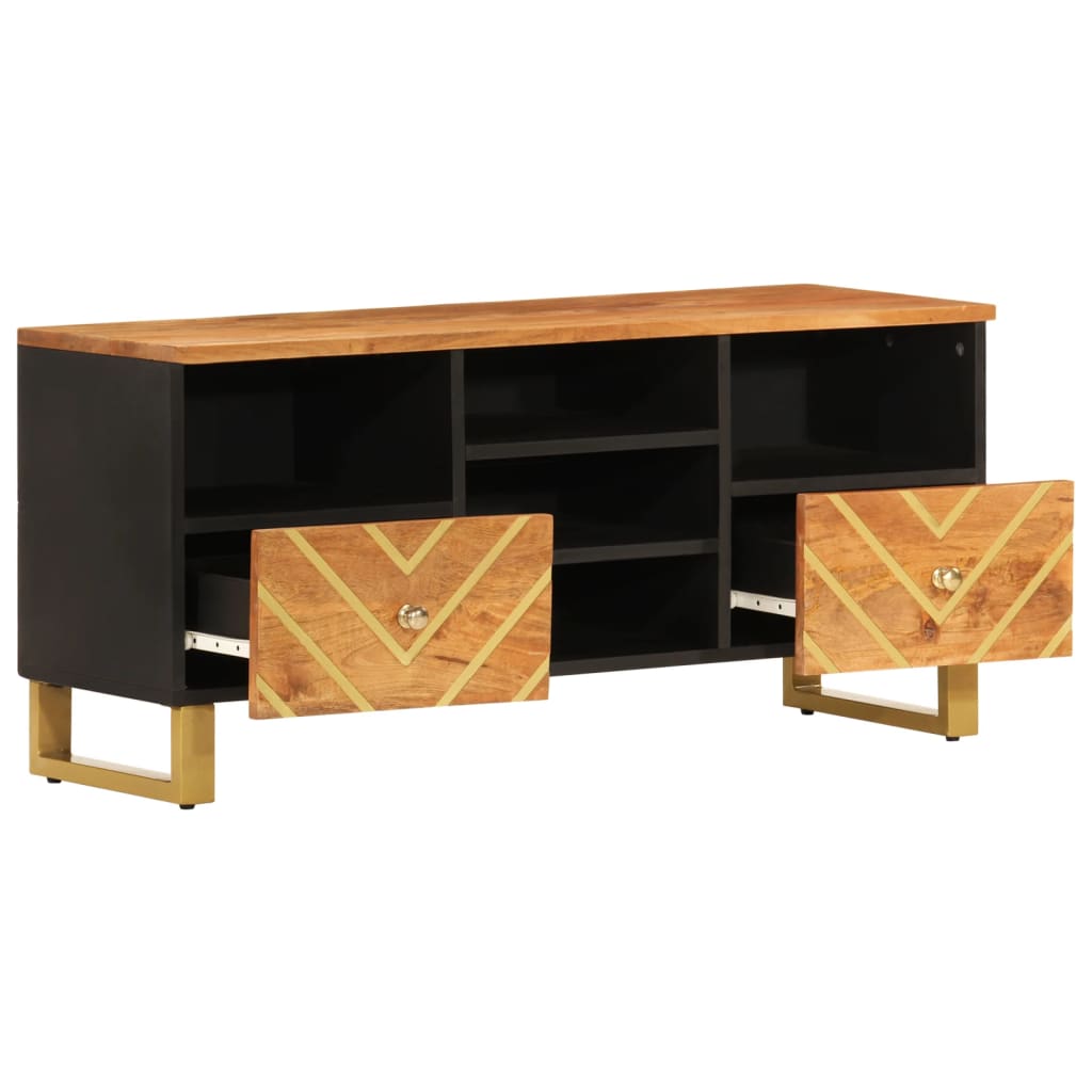 vidaXL TV Cabinet Brown and Black 100x33.5x46 cm Solid Wood Mango 3