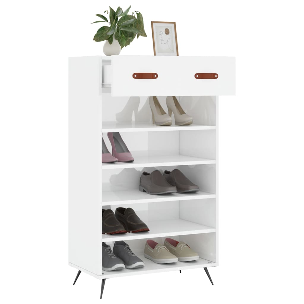 vidaXL Shoe Cabinet High Gloss White 60x35x105 cm Engineered Wood 4