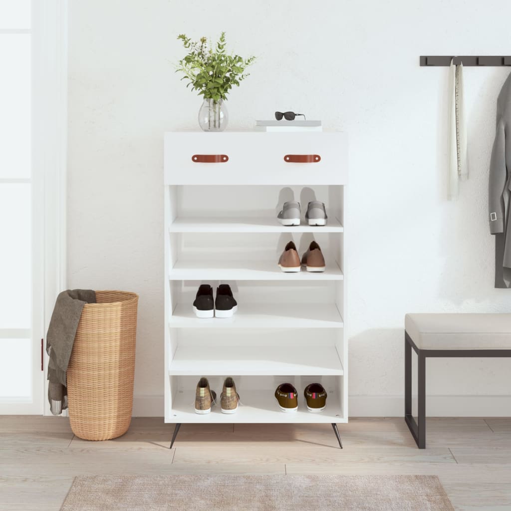 vidaXL Shoe Cabinet High Gloss White 60x35x105 cm Engineered Wood 1