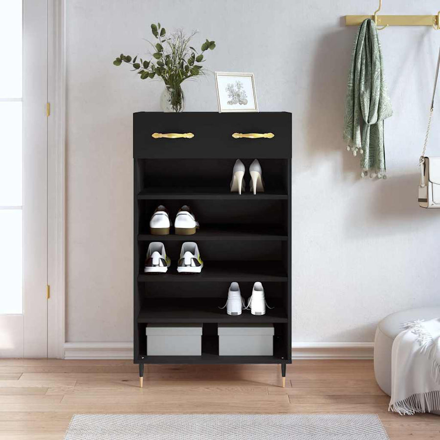 Shoe Cabinet 60x35x105 cm Engineered Wood Black