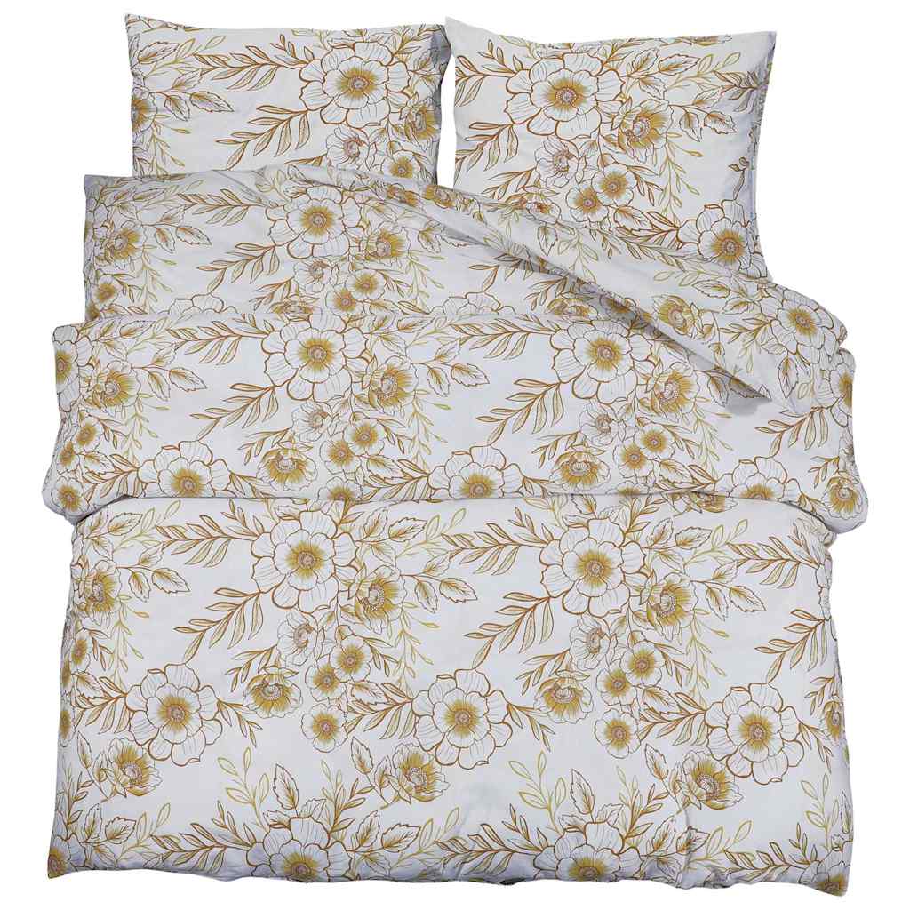 vidaXL Duvet Cover Set White and Brown 260x240 cm Cotton 2