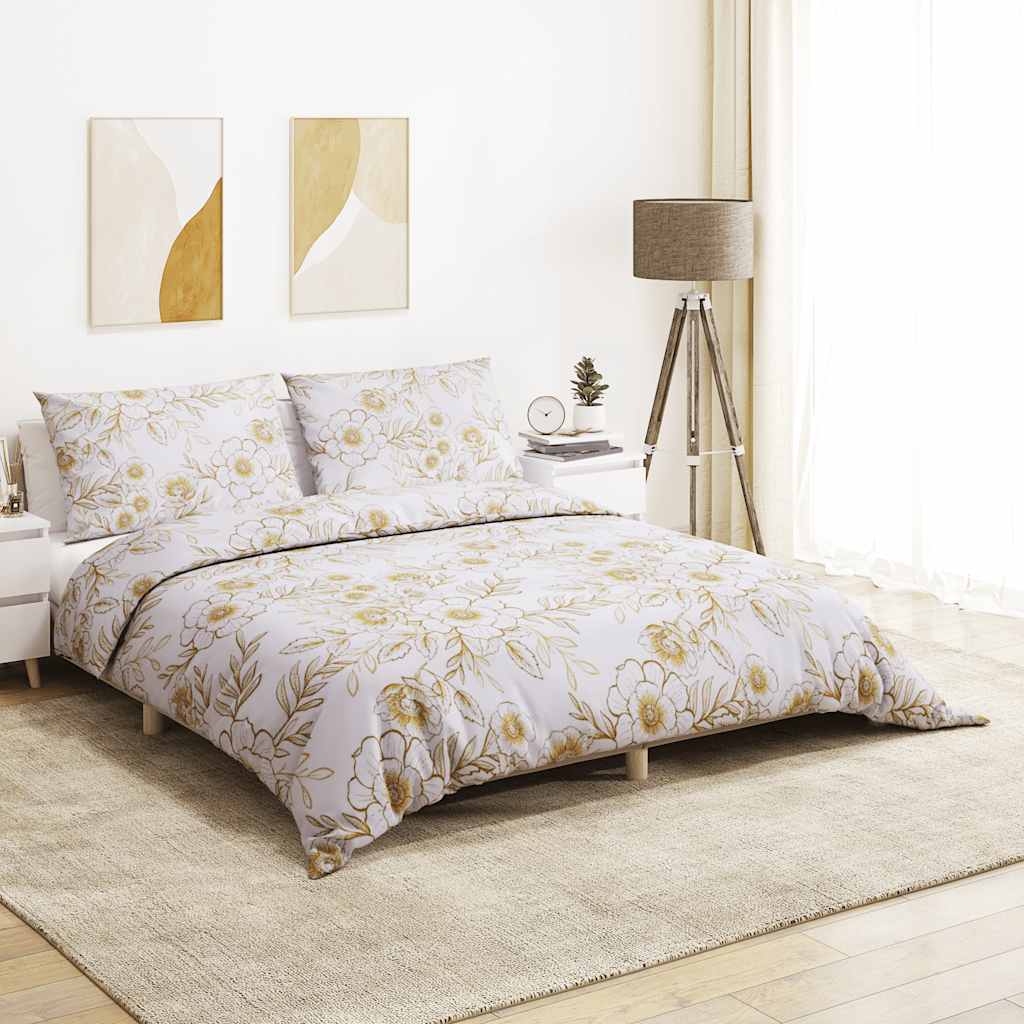 vidaXL Duvet Cover Set White and Brown 260x240 cm Cotton 1