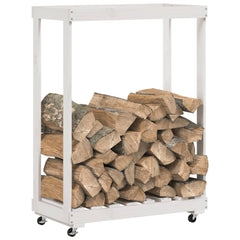 vidaXL Log Holder with Wheels White 76.5x40x108 cm Solid Wood Pine 3
