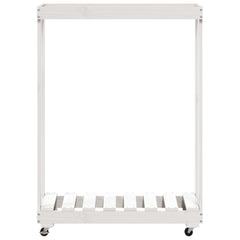 vidaXL Log Holder with Wheels White 76.5x40x108 cm Solid Wood Pine 4
