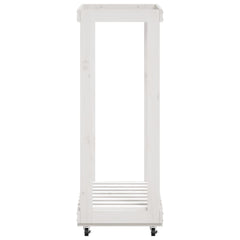 vidaXL Log Holder with Wheels White 76.5x40x108 cm Solid Wood Pine 5
