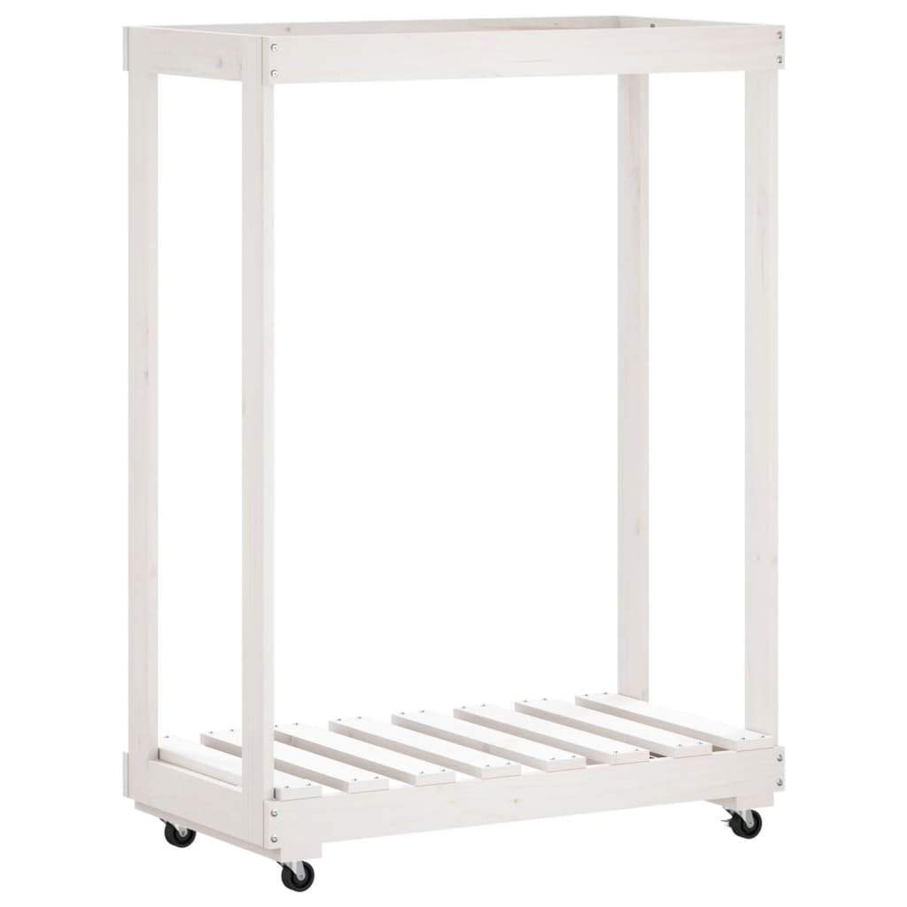 vidaXL Log Holder with Wheels White 76.5x40x108 cm Solid Wood Pine 6