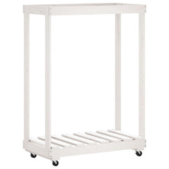 vidaXL Log Holder with Wheels White 76.5x40x108 cm Solid Wood Pine 6