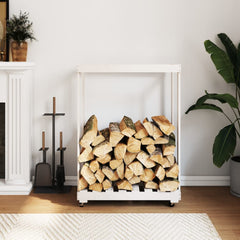 vidaXL Log Holder with Wheels White 76.5x40x108 cm Solid Wood Pine 1