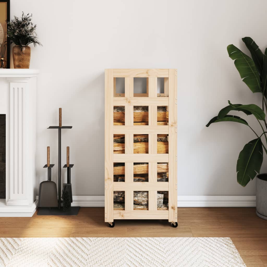 vidaXL Log Holder with Wheels 40x49x110 cm Solid Wood Pine 1
