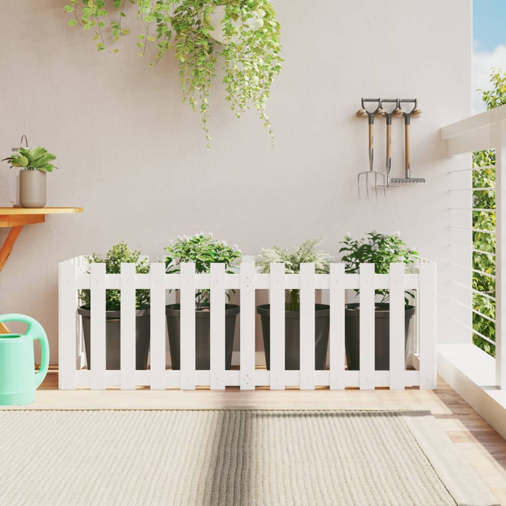 vidaXL Garden Raised Bed with Fence Design White 150x50x50 cm Solid Wood Pine 1