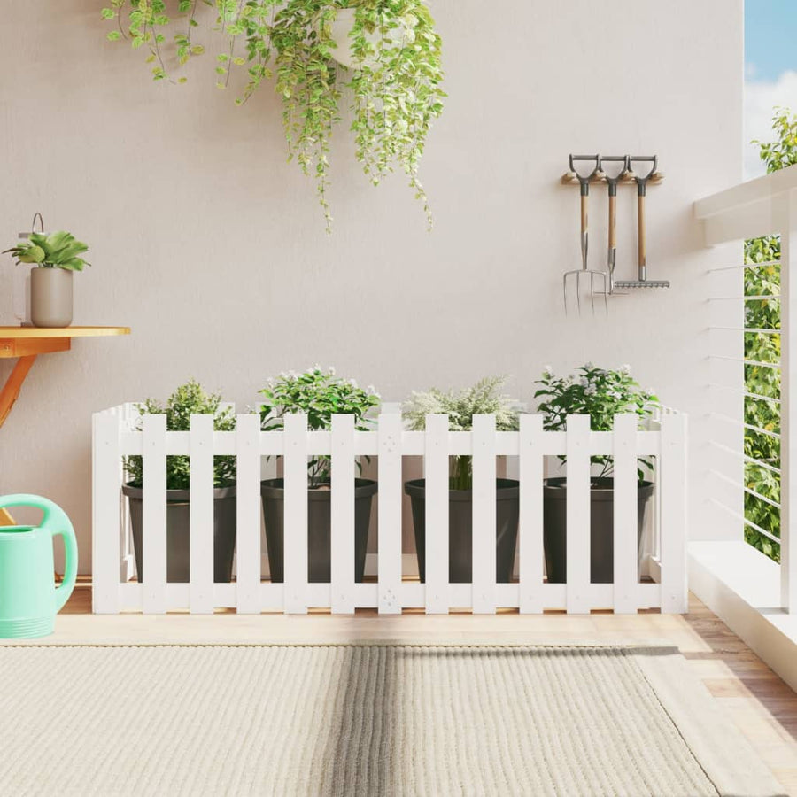 vidaXL Garden Raised Bed with Fence Design White 150x50x50 cm Solid Wood Pine 1