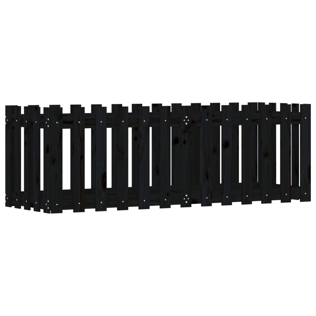 vidaXL Garden Raised Bed with Fence Design Black 150x50x50 cm Solid Wood Pine 2