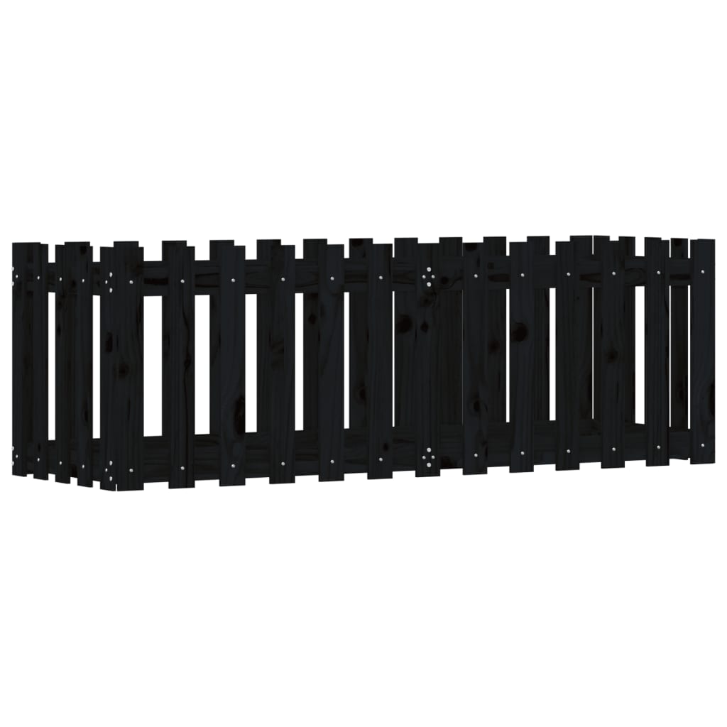 vidaXL Garden Raised Bed with Fence Design Black 150x50x50 cm Solid Wood Pine 4