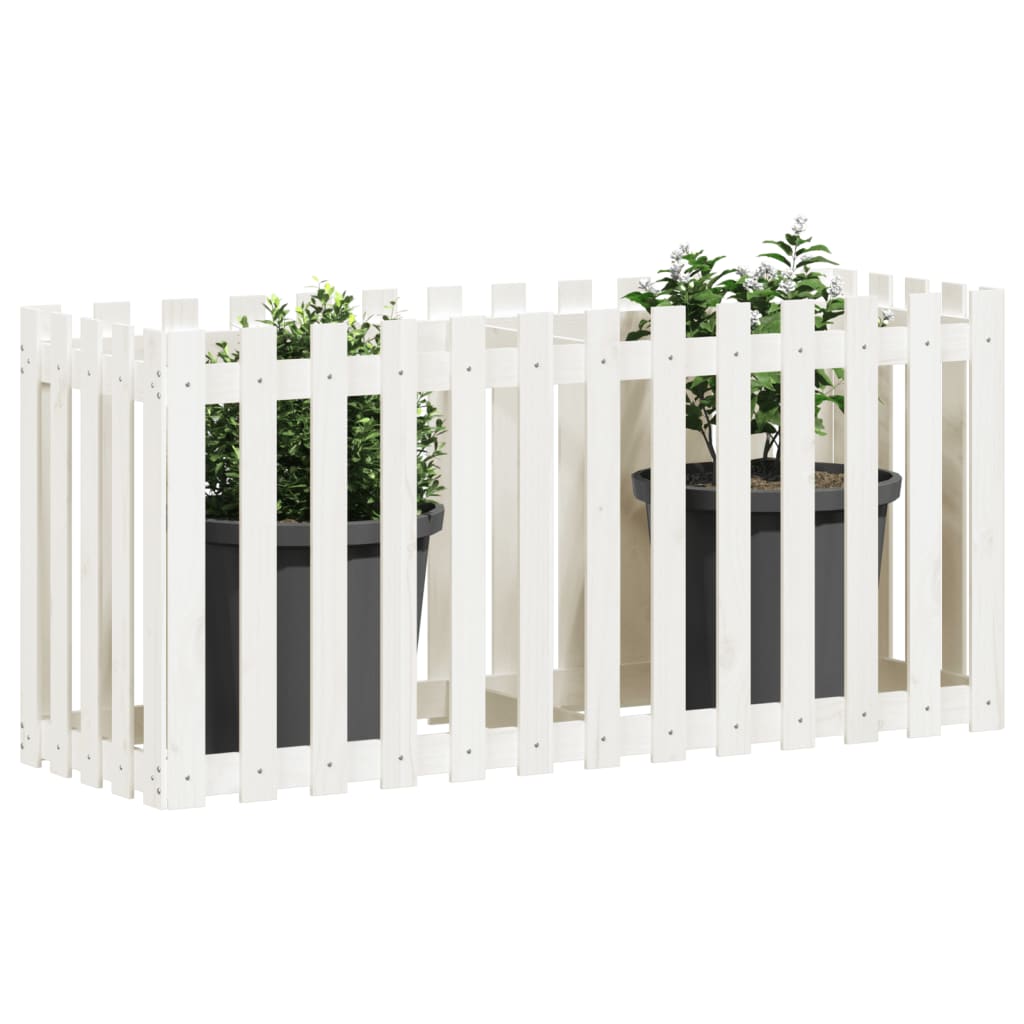 vidaXL Garden Raised Bed with Fence Design White 150x50x70 cm Solid Wood Pine 3