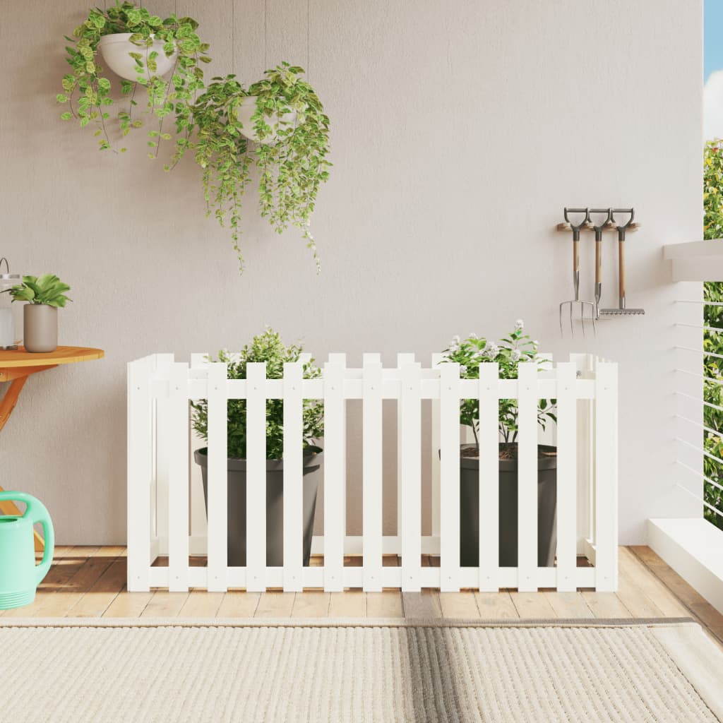 vidaXL Garden Raised Bed with Fence Design White 150x50x70 cm Solid Wood Pine 1