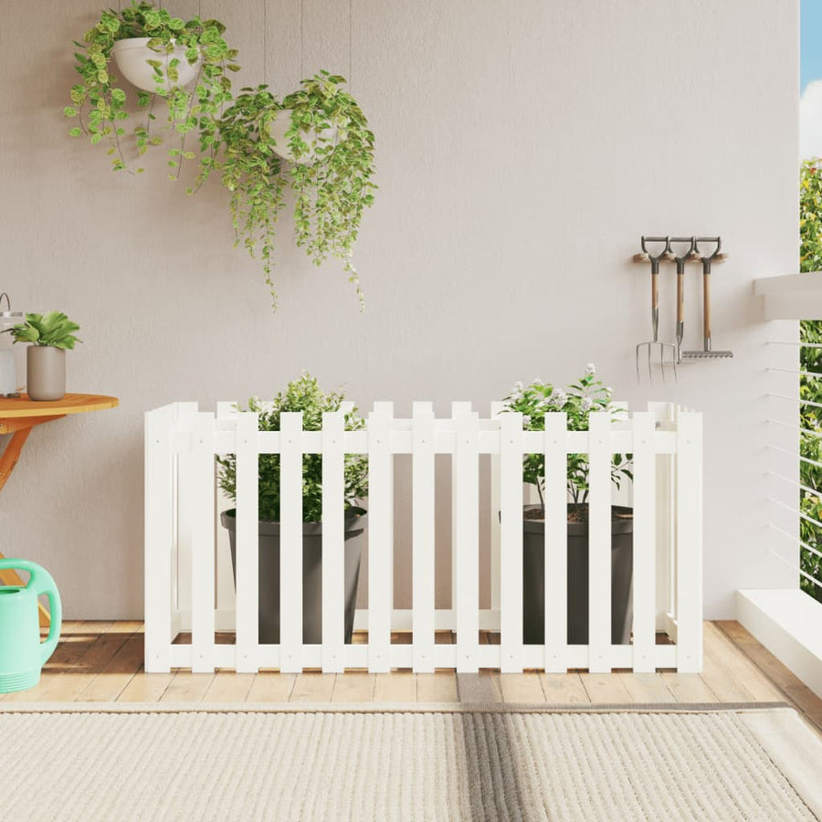 vidaXL Garden Raised Bed with Fence Design White 150x50x70 cm Solid Wood Pine 1