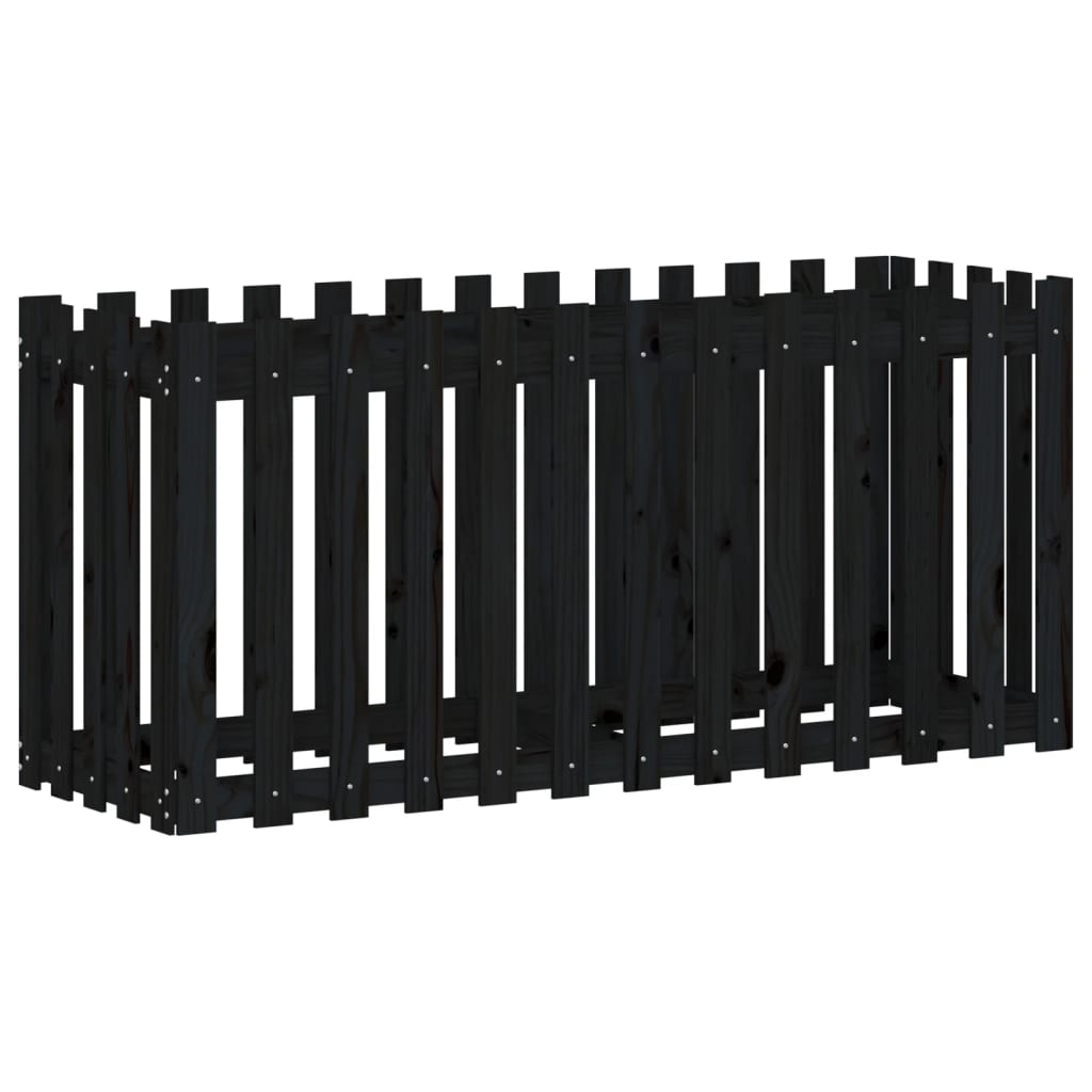vidaXL Garden Raised Bed with Fence Design Black 150x50x70 cm Solid Wood Pine 4