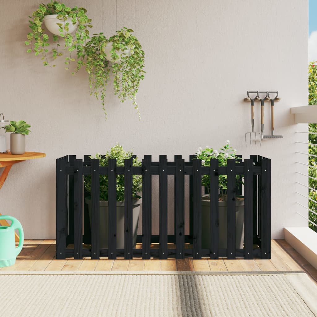 vidaXL Garden Raised Bed with Fence Design Black 150x50x70 cm Solid Wood Pine 1
