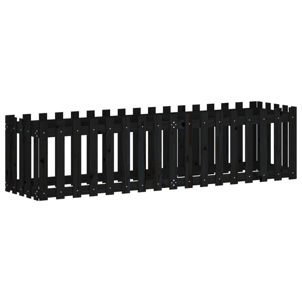 vidaXL Garden Raised Bed with Fence Design Black 200x50x50 cm Solid Wood Pine 2