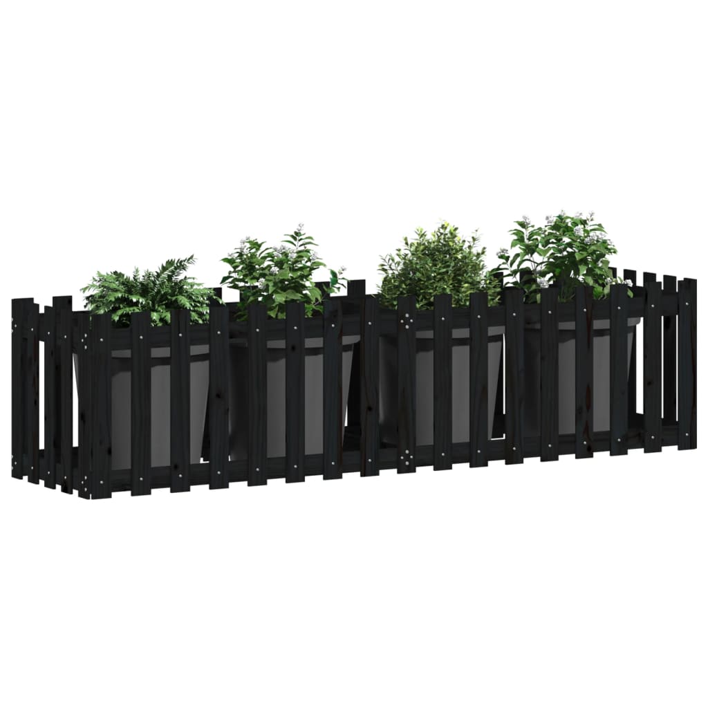 vidaXL Garden Raised Bed with Fence Design Black 200x50x50 cm Solid Wood Pine 3