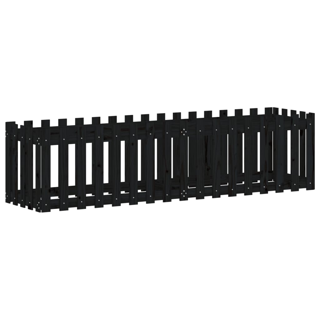 vidaXL Garden Raised Bed with Fence Design Black 200x50x50 cm Solid Wood Pine 4