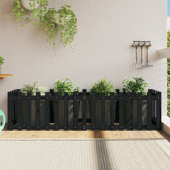 vidaXL Garden Raised Bed with Fence Design Black 200x50x50 cm Solid Wood Pine 1
