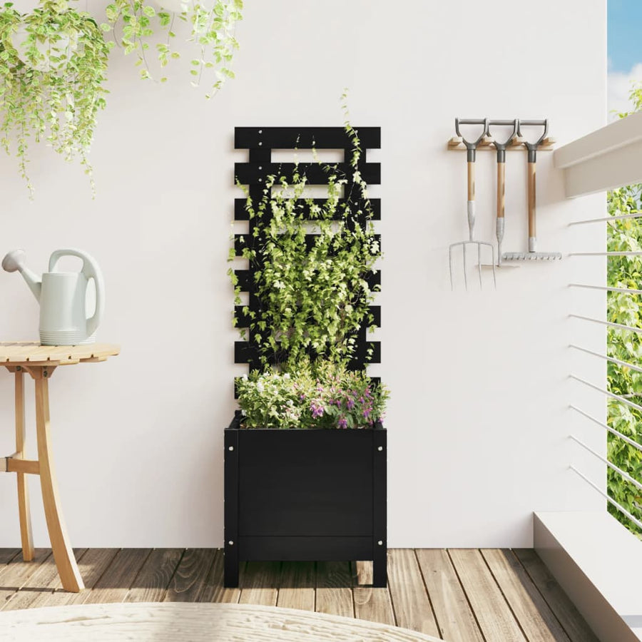 vidaXL Garden Planter with Rack Black 39x39,5x114 cm Solid Wood Pine 1