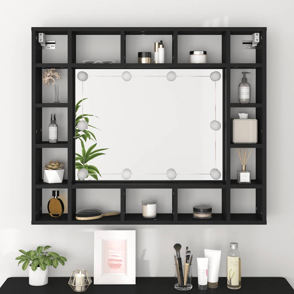 vidaXL LED Mirror Cabinet Black 91x15x76.5 cm 4