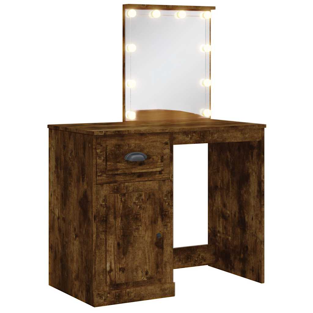 vidaXL Dressing Table with LED Lights Smoked Oak 90x42x132.5 cm 2