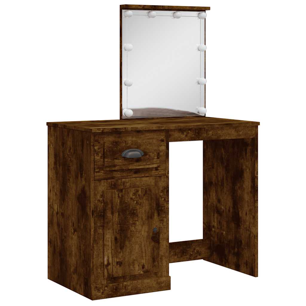 vidaXL Dressing Table with LED Lights Smoked Oak 90x42x132.5 cm 3