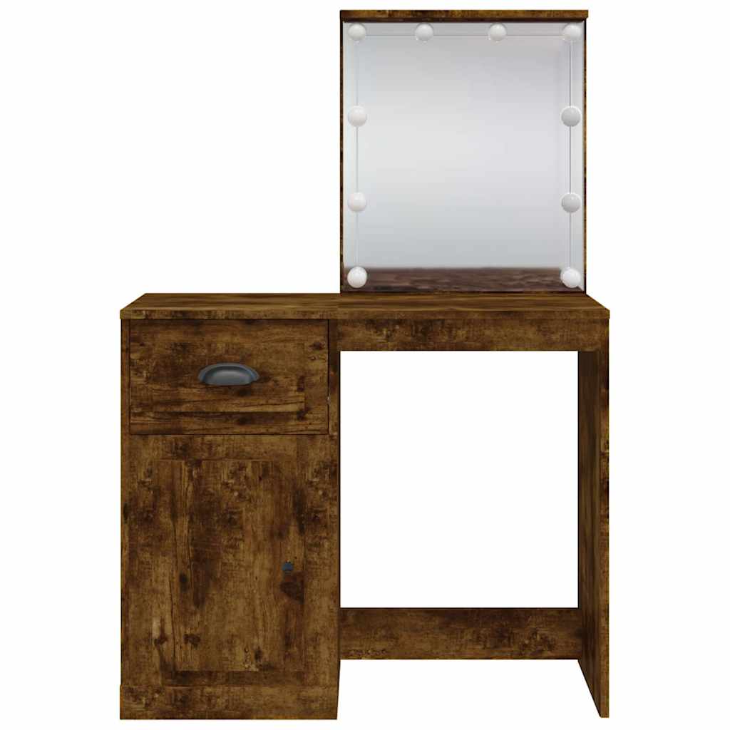 vidaXL Dressing Table with LED Lights Smoked Oak 90x42x132.5 cm 5