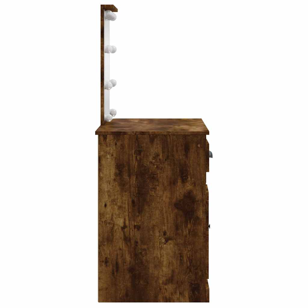 vidaXL Dressing Table with LED Lights Smoked Oak 90x42x132.5 cm 6