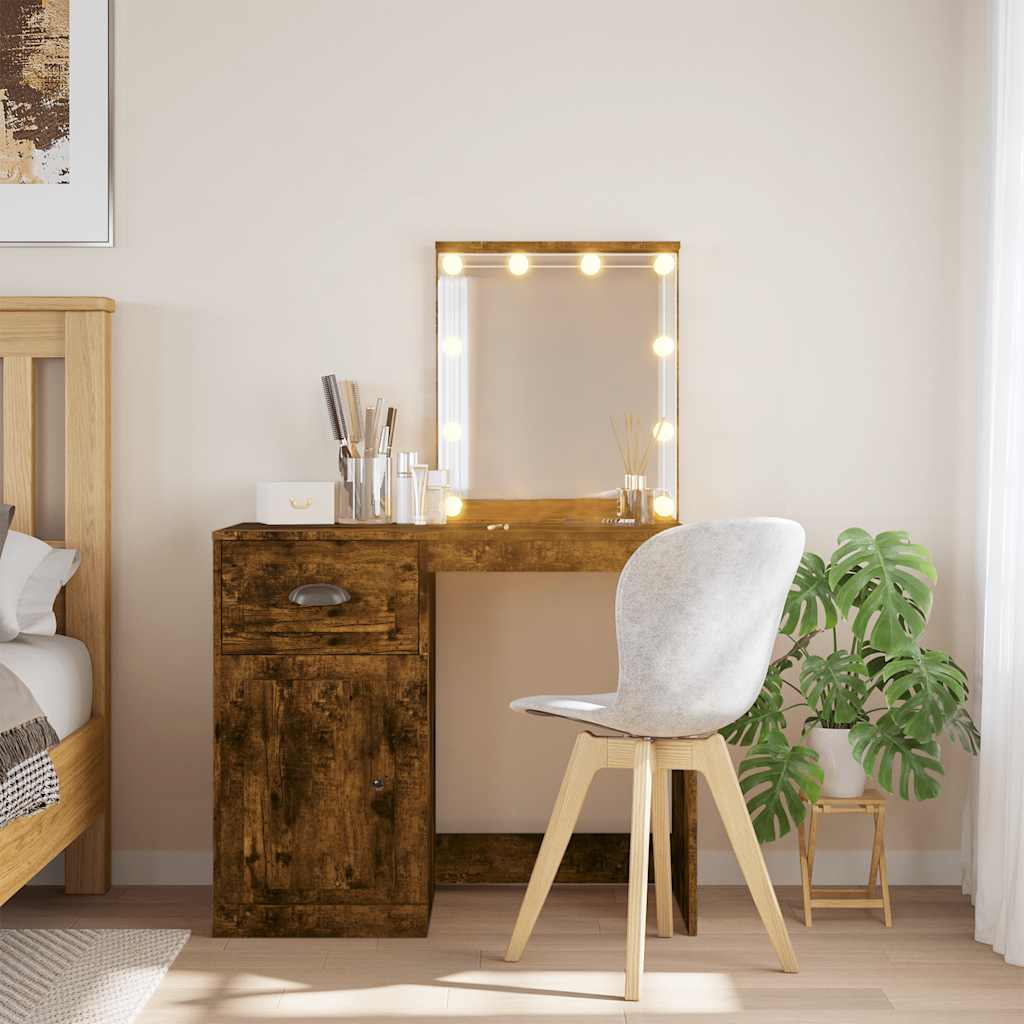 vidaXL Dressing Table with LED Lights Smoked Oak 90x42x132.5 cm 1