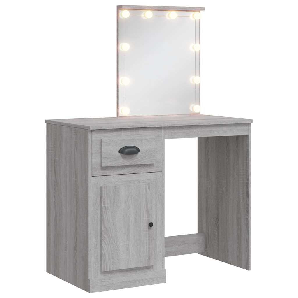 vidaXL Dressing Table with LED Lights Grey Sonoma 90x42x132.5 cm 2