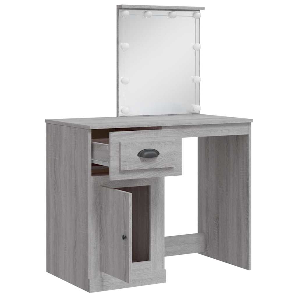 vidaXL Dressing Table with LED Lights Grey Sonoma 90x42x132.5 cm 4