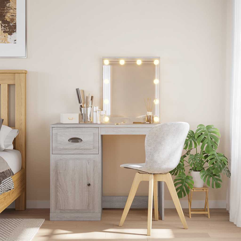 vidaXL Dressing Table with LED Lights Grey Sonoma 90x42x132.5 cm 1