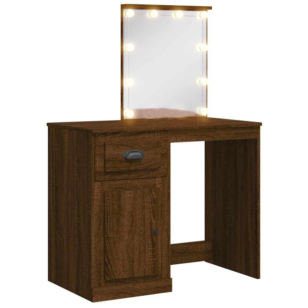 vidaXL Dressing Table with LED Lights Brown Oak 90x42x132.5 cm 2