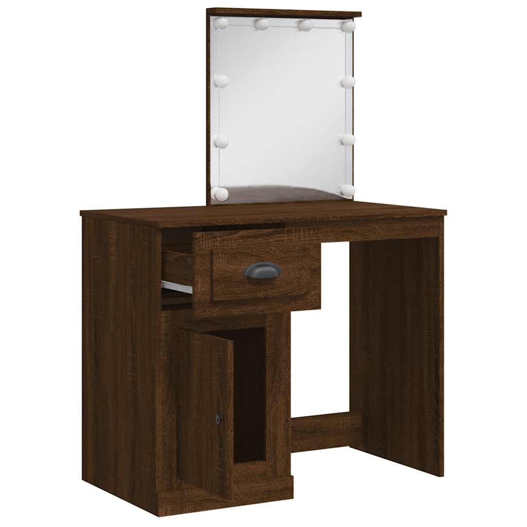 vidaXL Dressing Table with LED Lights Brown Oak 90x42x132.5 cm 4