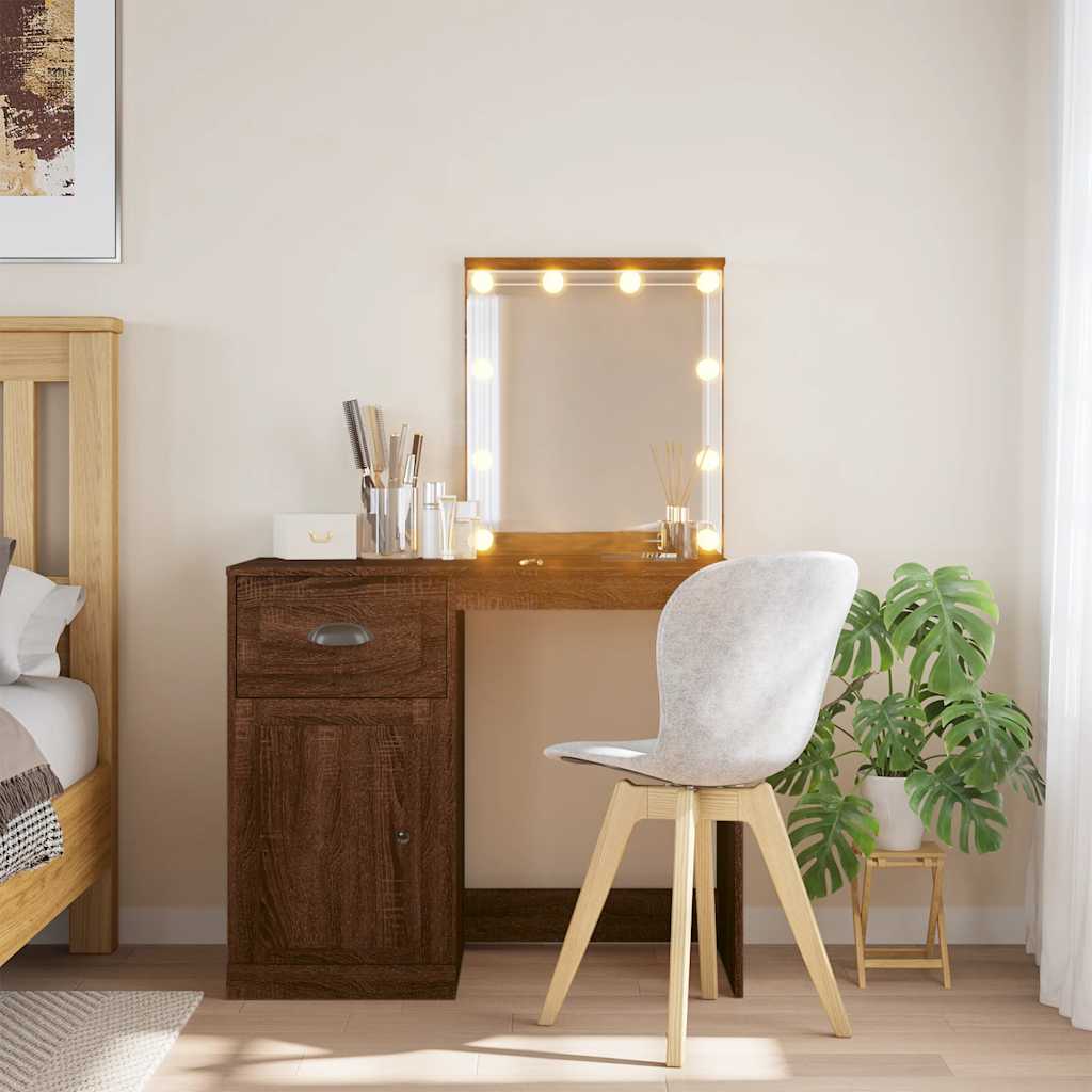 vidaXL Dressing Table with LED Lights Brown Oak 90x42x132.5 cm 1