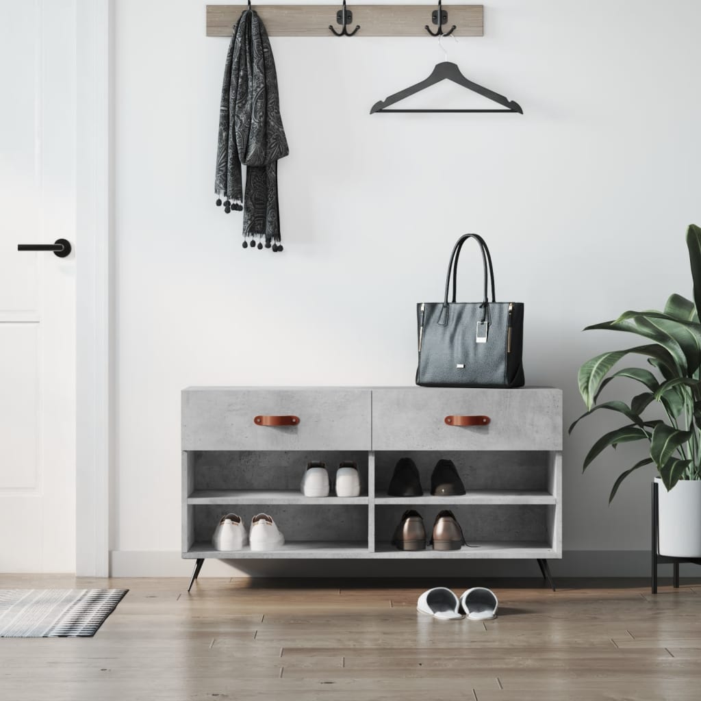 vidaXL Shoe Bench Concrete Grey 102x35x55 cm Engineered Wood 1