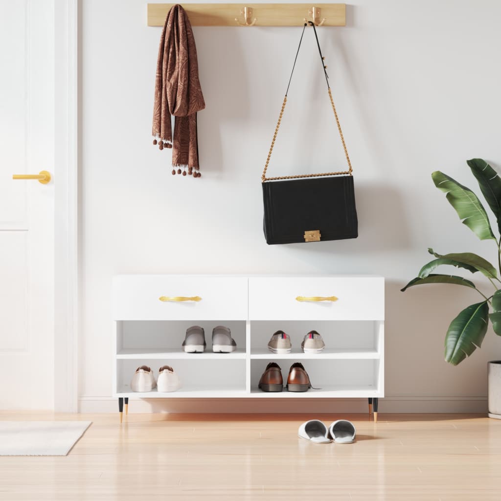 vidaXL Shoe Bench White 102x35x55 cm Engineered Wood 1