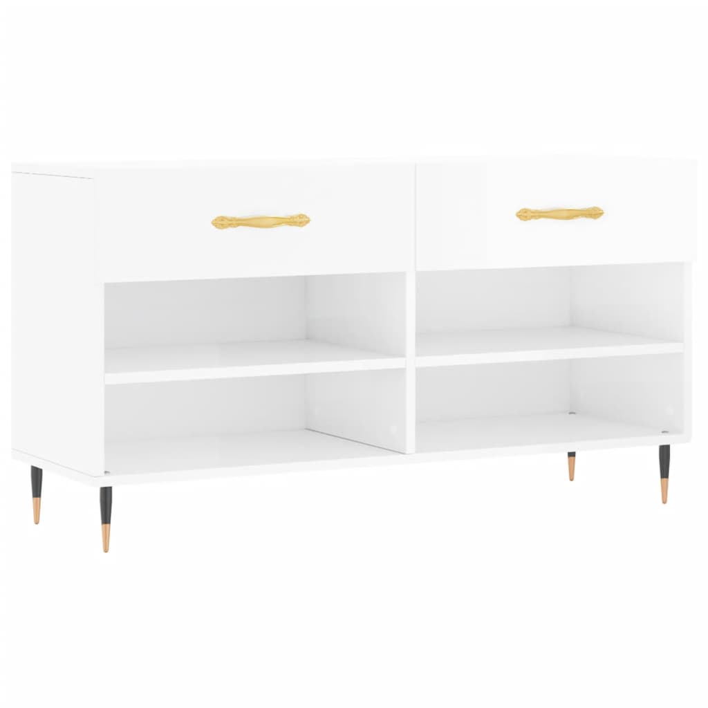 vidaXL Shoe Bench High Gloss White 102x35x55 cm Engineered Wood 2